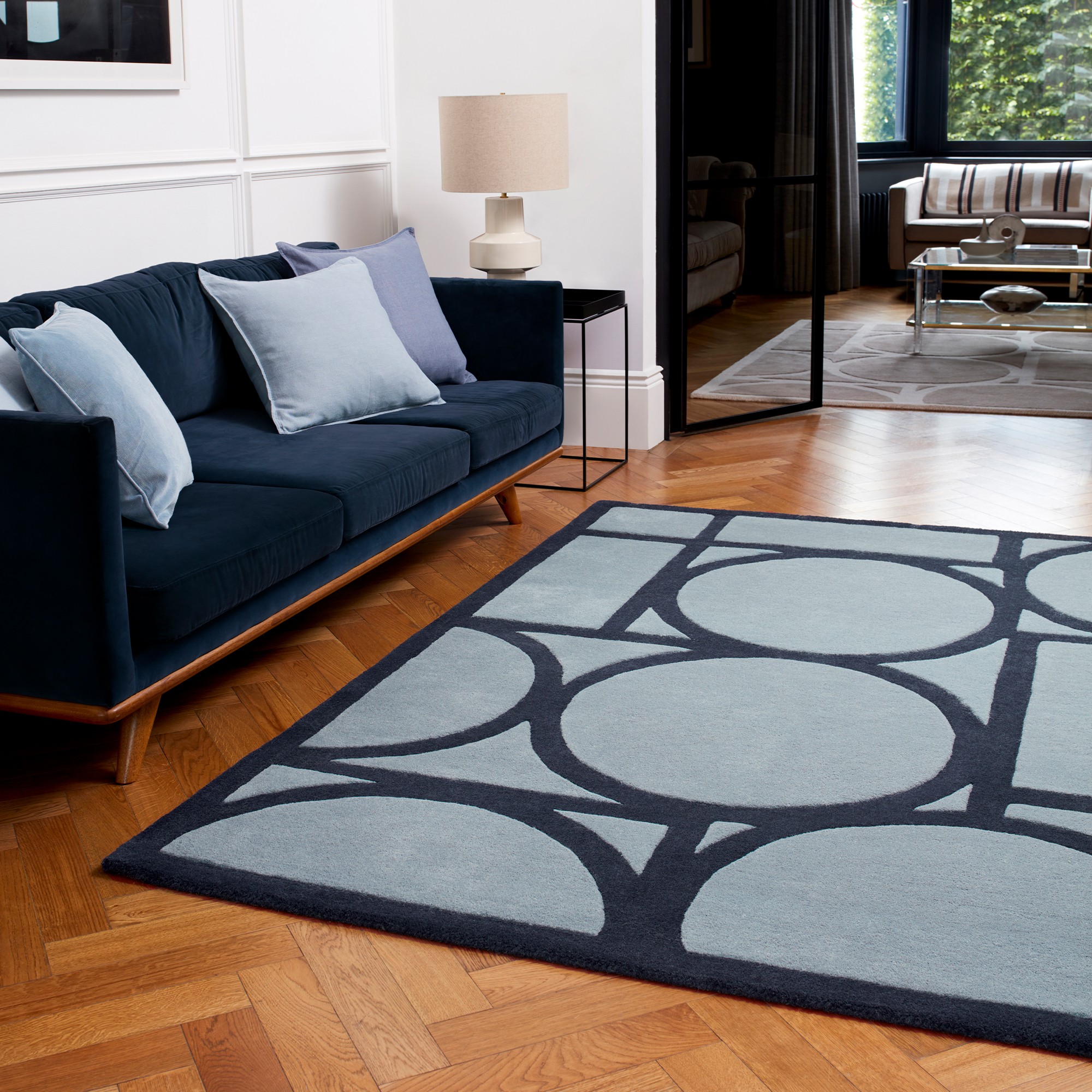 Metro Geometric Carved Wool Rugs In Blue