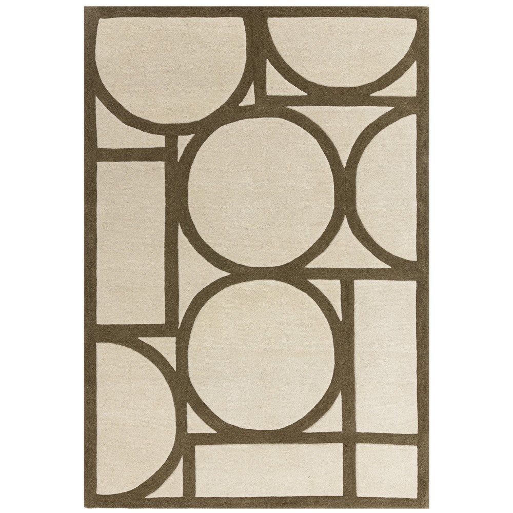 Metro Geometric Carved Wool Rugs in Khaki Green