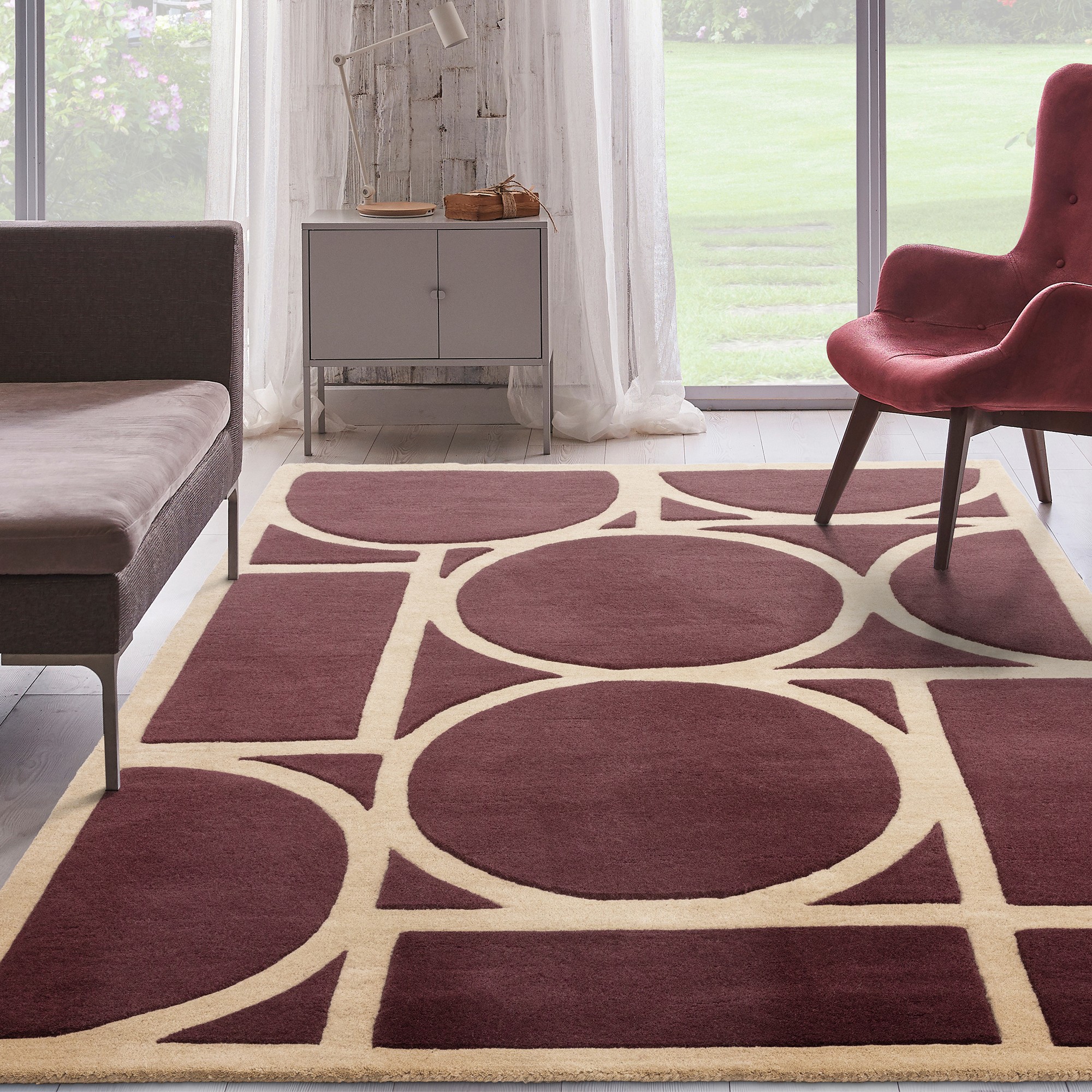 Metro Geometric Carved Wool Rugs In Plum Purple