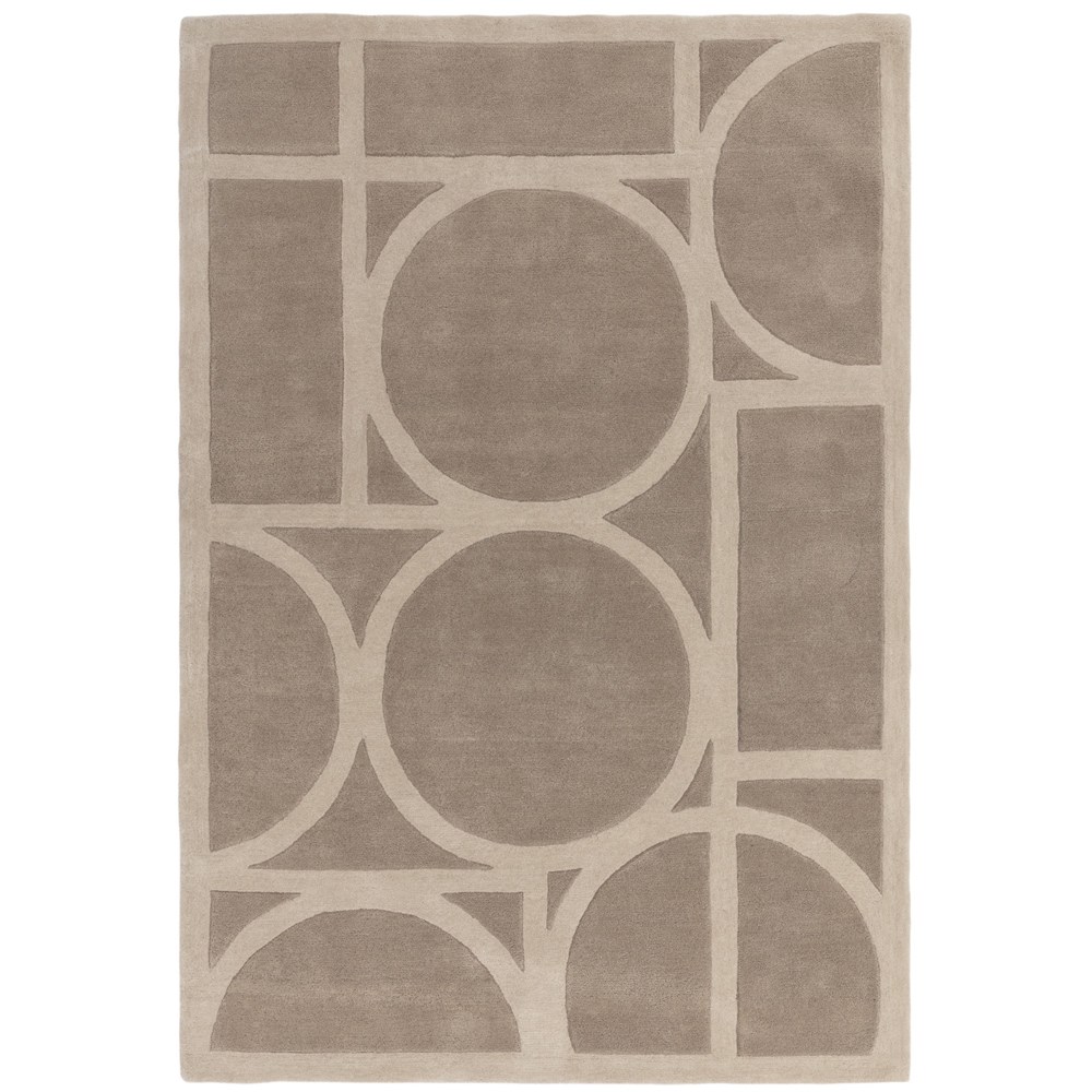 Metro Geometric Carved Wool Rugs in Taupe Beige