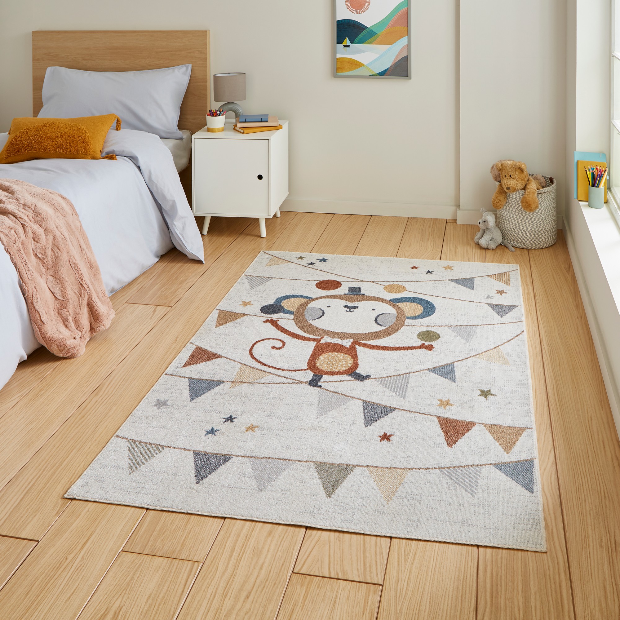 Vida Kids Monkey Washable Childrens Rugs In Multi