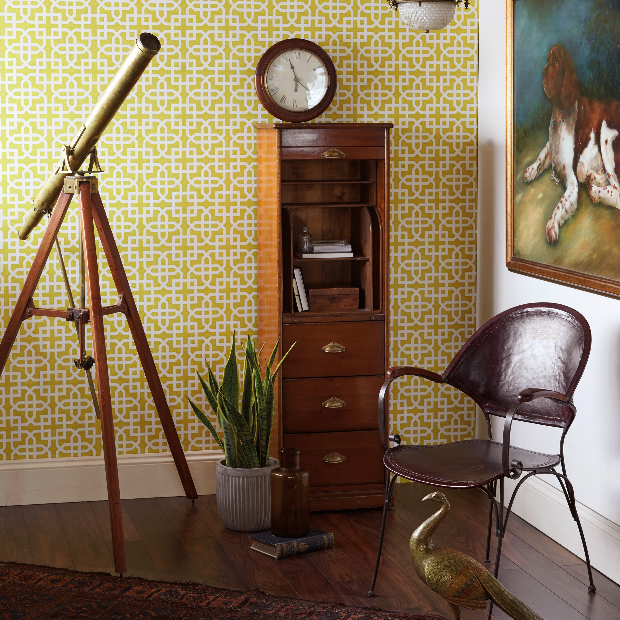 Arioso Paper Marine/Citron by Lee Jofa Modern Wallcovering - Fabric Carolina