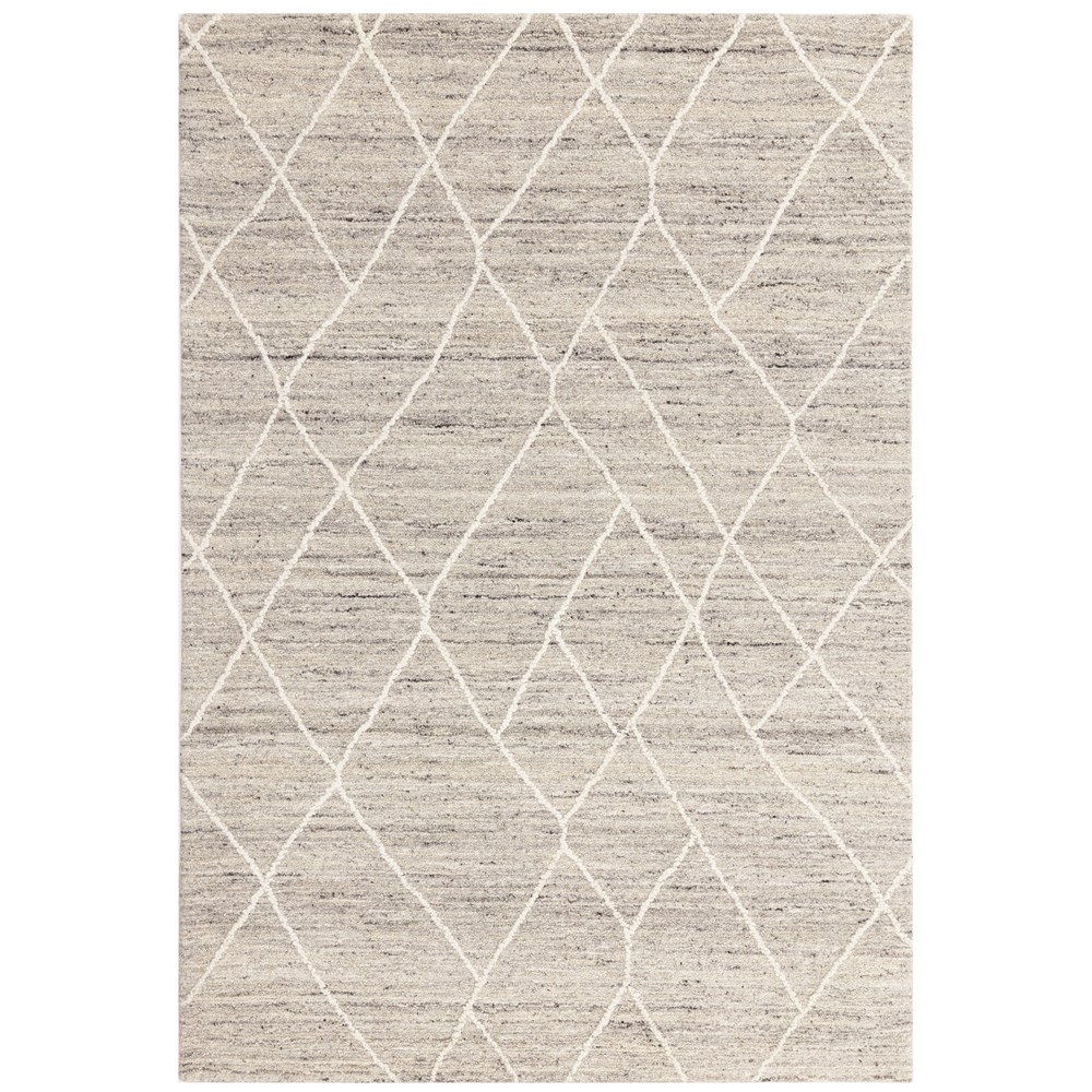 Noah Boho Moroccan Abstract Wool Rug in Silver Grey