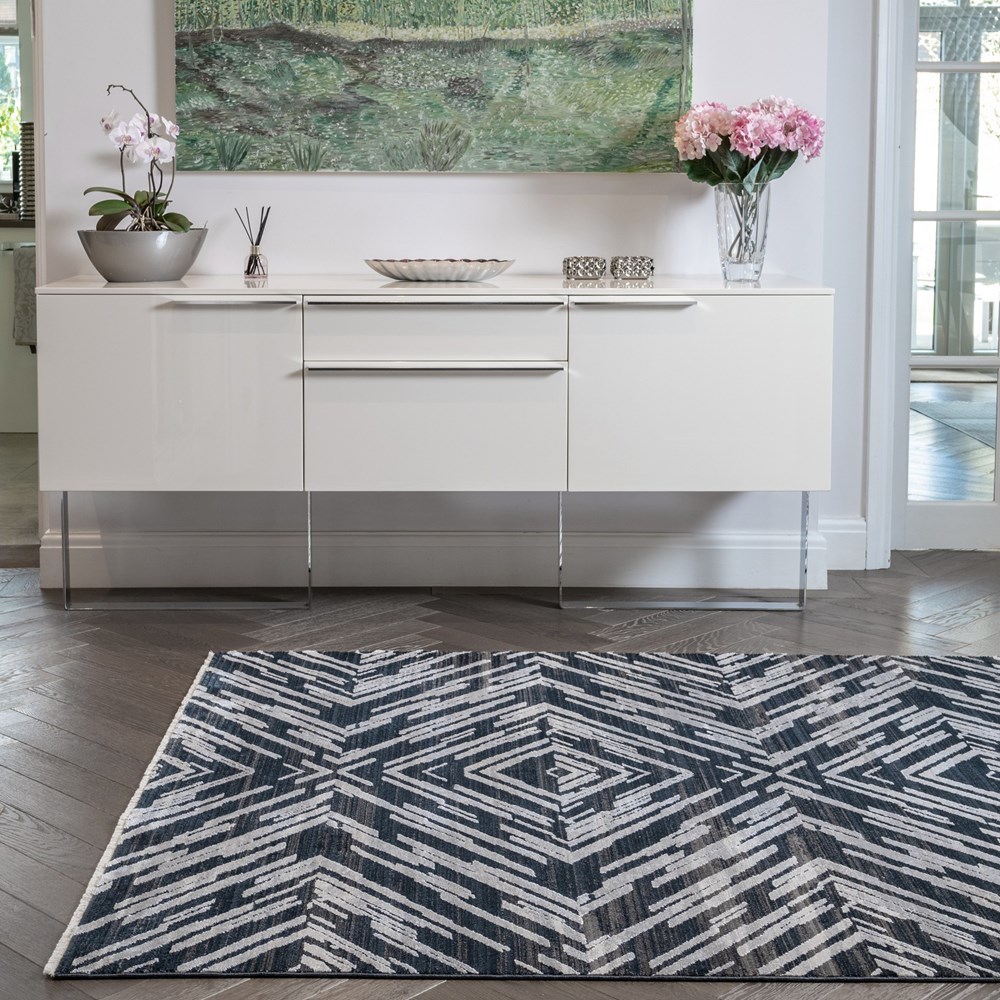 Onyx ONX02 Abstract Geometric Rugs in Midnight Blue