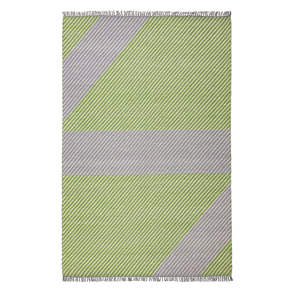 Oslo OSL702 Wool Geometric Stripe Rugs in Lime Green