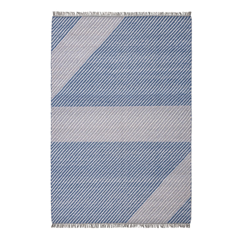 Oslo OSL702 Wool Geometric Stripe Rugs in Pacific Blue