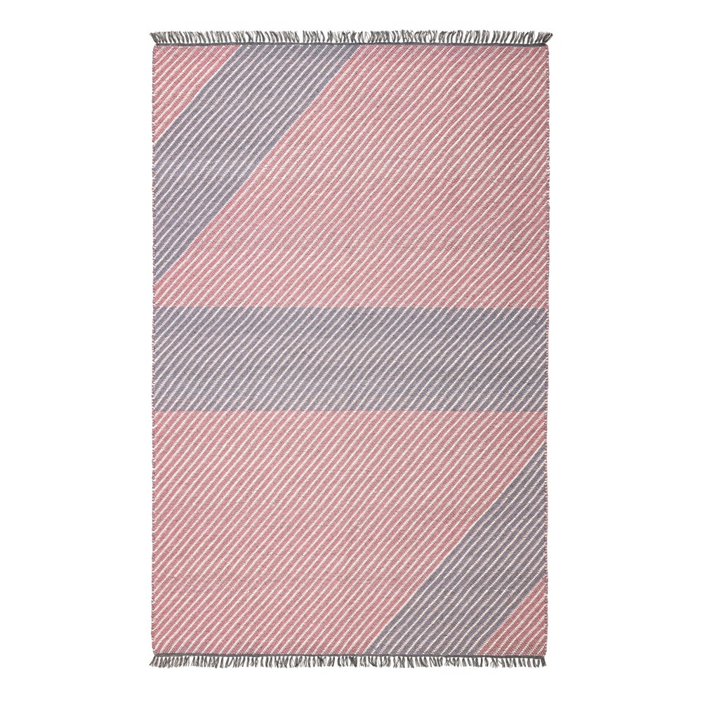 Oslo OSL702 Wool Geometric Stripe Rugs in Peony Pink