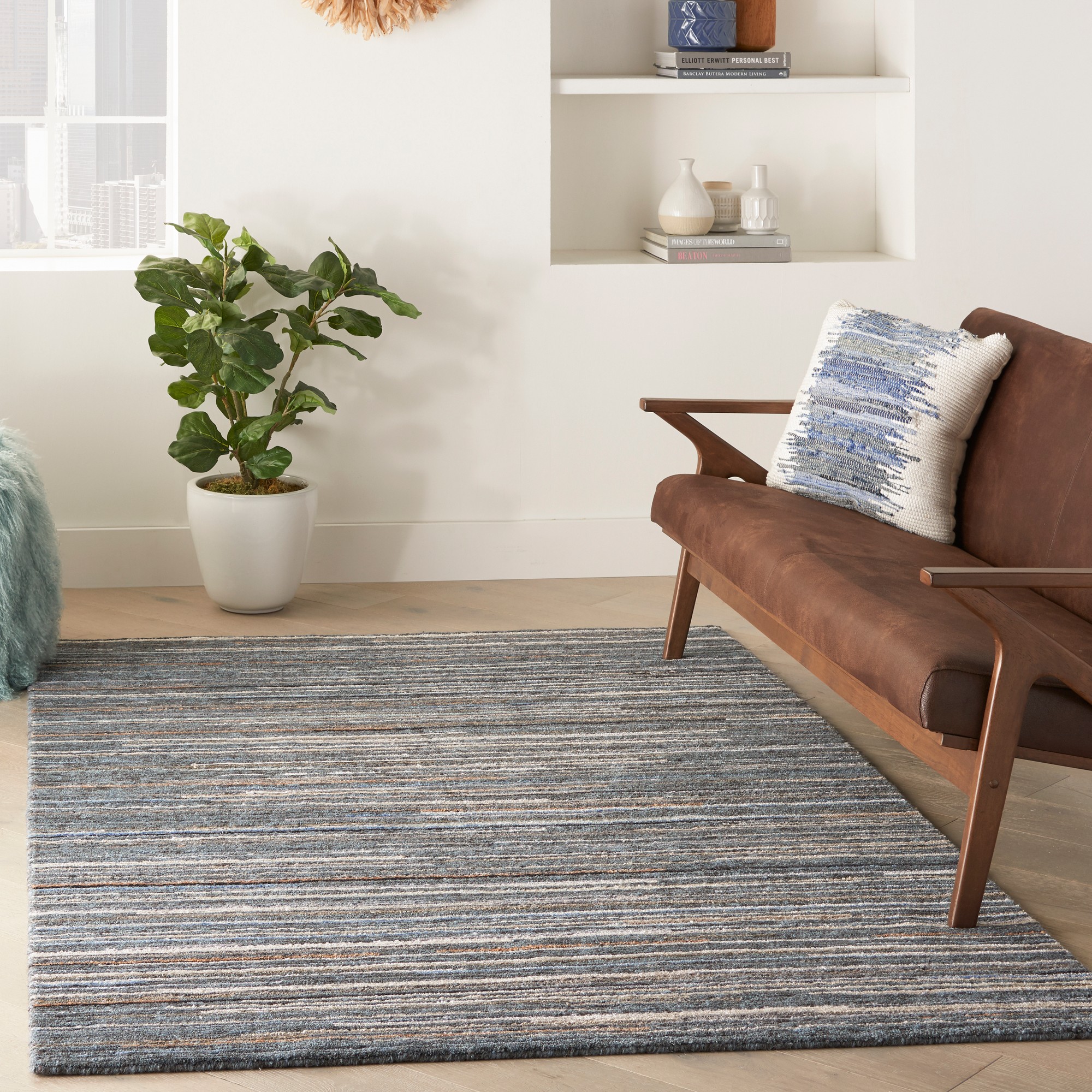 Plateau Pae01 Stripe Hand Knotted Wool Rugs In Blue