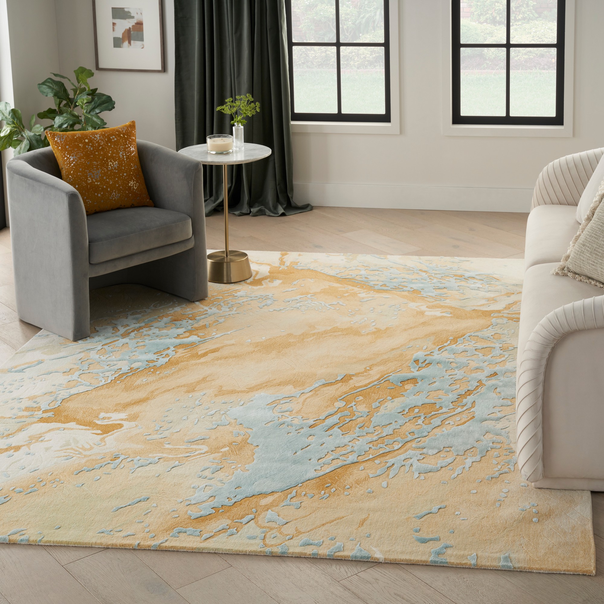 Prismatic Prs36 Abstract Wool Rug By Nourison In Sand Blue