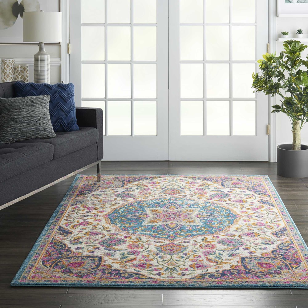 Passion Vintage Distressed Medallion Rugs PSN22 in Ivory Multicolour