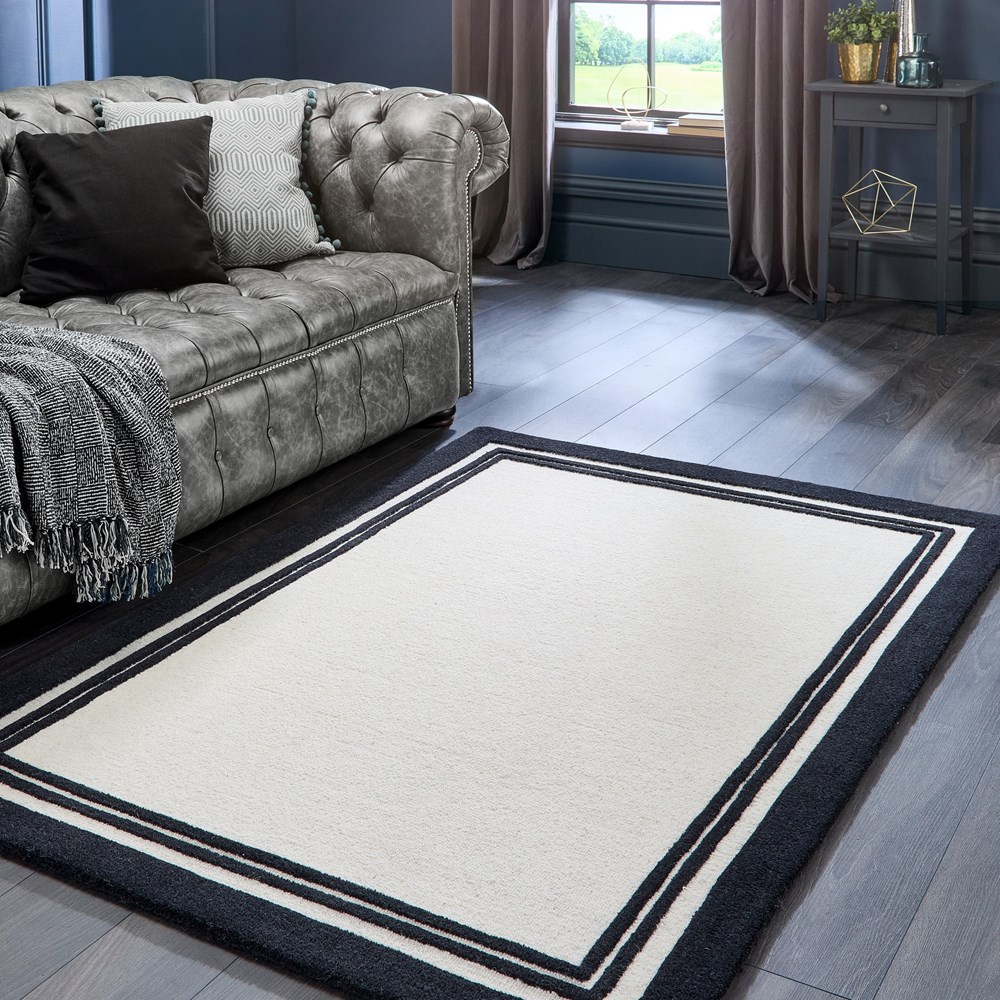 Origins Piper Plain Border Wool Rugs in Monochrome