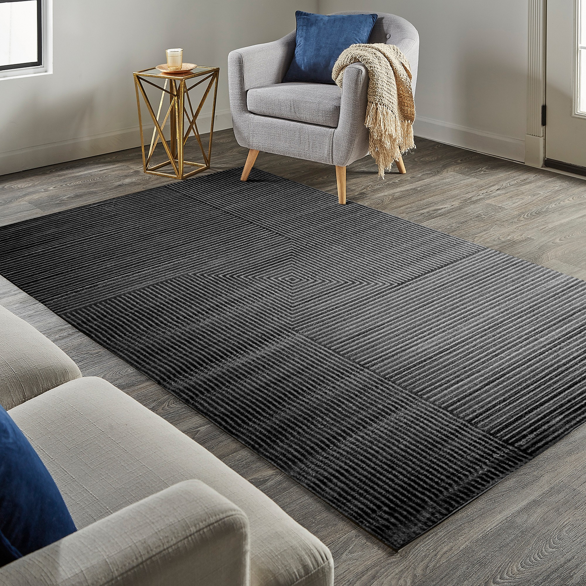 Origins Pyramid Geometric Textured Rug In Charcoal Grey