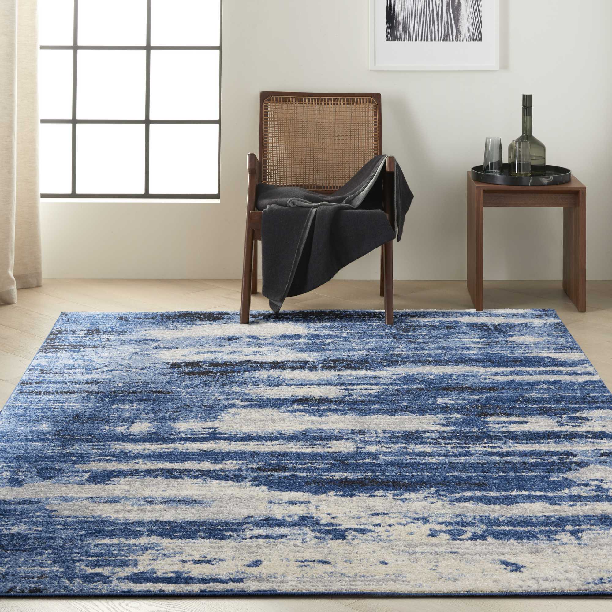 Calvin Klein Abstract Designer Rugs Ck001 River Flow Rfv01 In Blue Grey