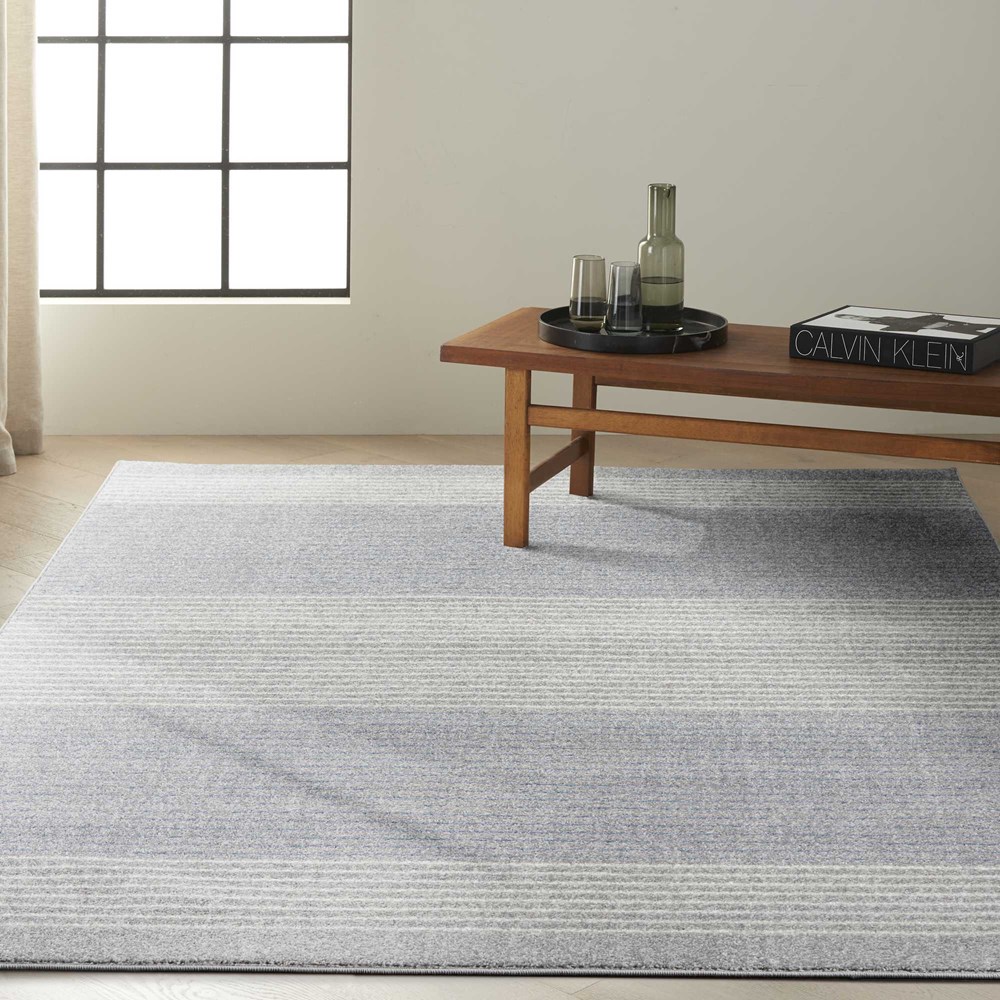 Calvin Klein Stripe Designer Rugs CK001 River Flow RFV06 in Blue Grey