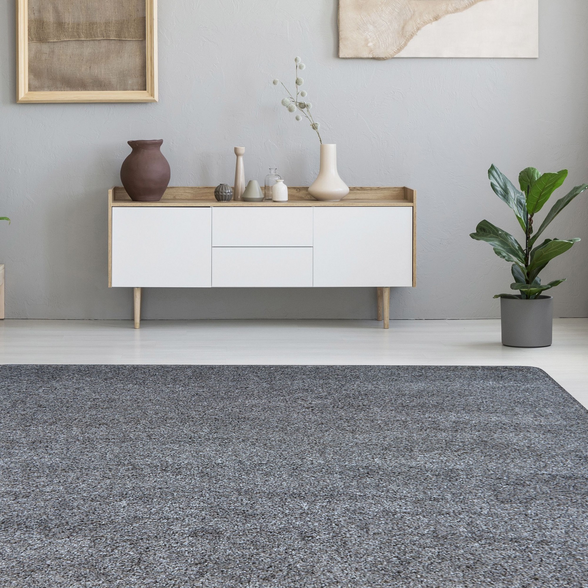 Relay Plain Modern Rugs In Charcoal Grey