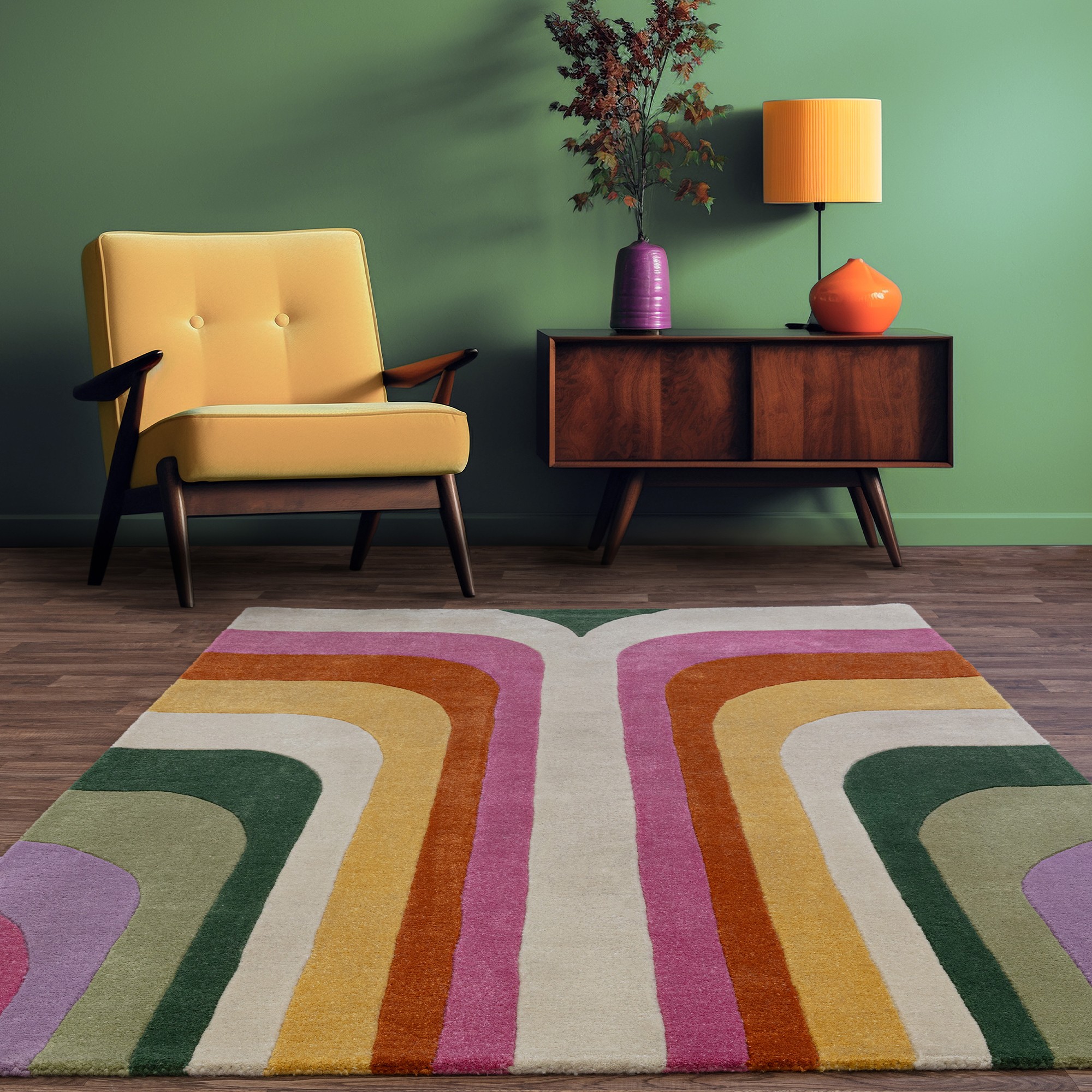 Romy Retro 01 Geometric Modern Rugs In Pink