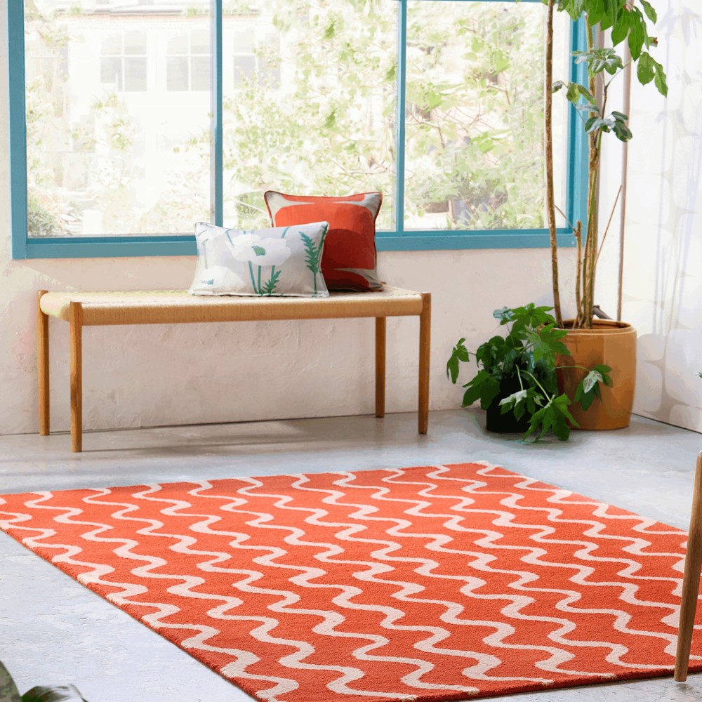 Ribbon Abstract Rugs 124300 by Scion in Coral Orange