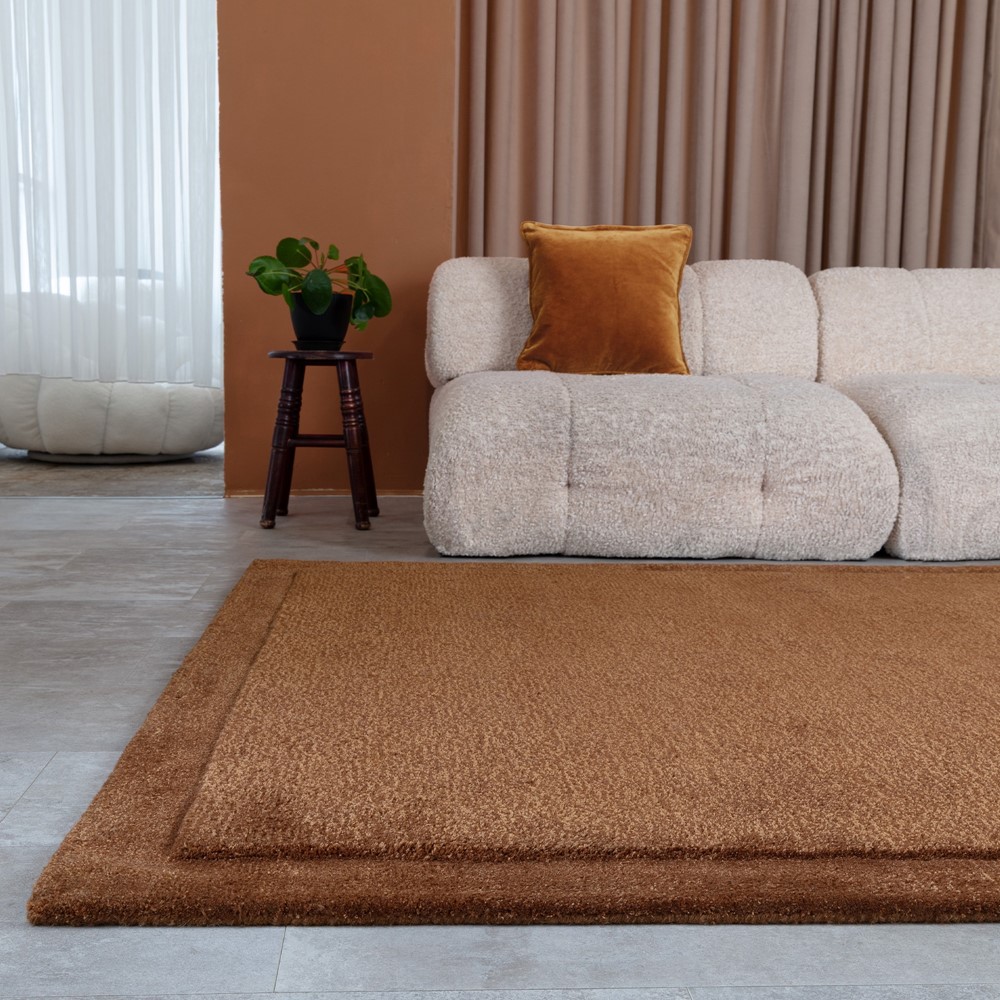 Rise Modern Plain Hand Carved Wool Rugs in Rust Orange