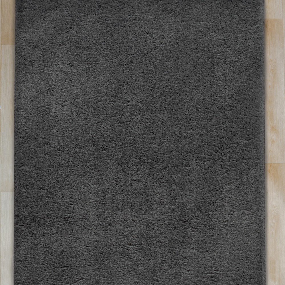 Royale Modern Plain Washable Rugs in Anthracite Grey