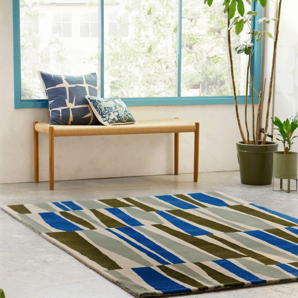 Saku Geometric Rugs 123417 by Scion in Olive Green