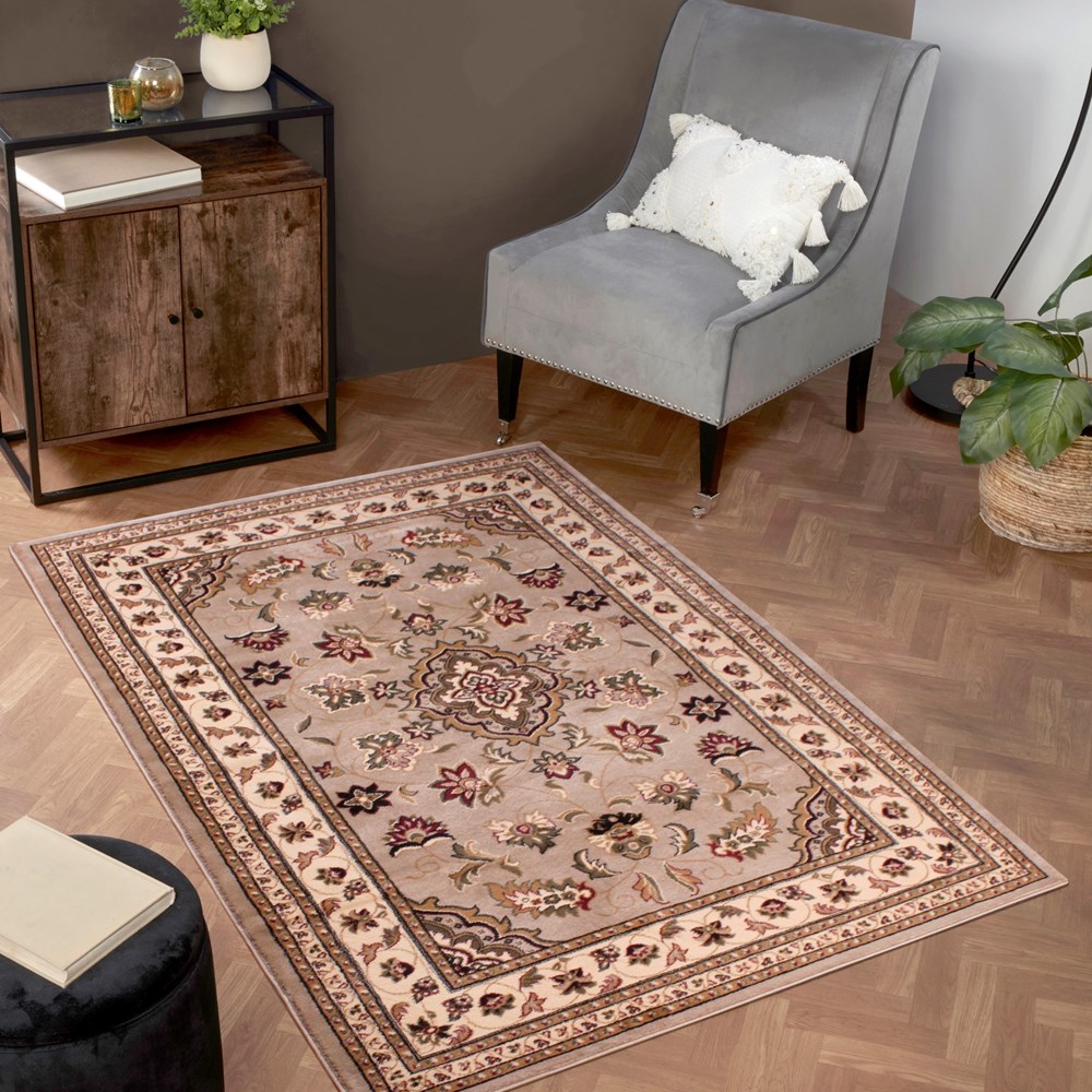 Sherborne Traditional Bordered Rugs in Beige