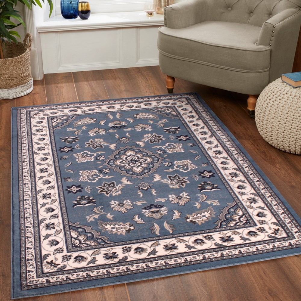 Sherborne Traditional Bordered Rugs in Blue