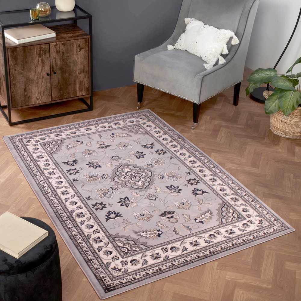 Sherborne Traditional Bordered Rugs in Grey