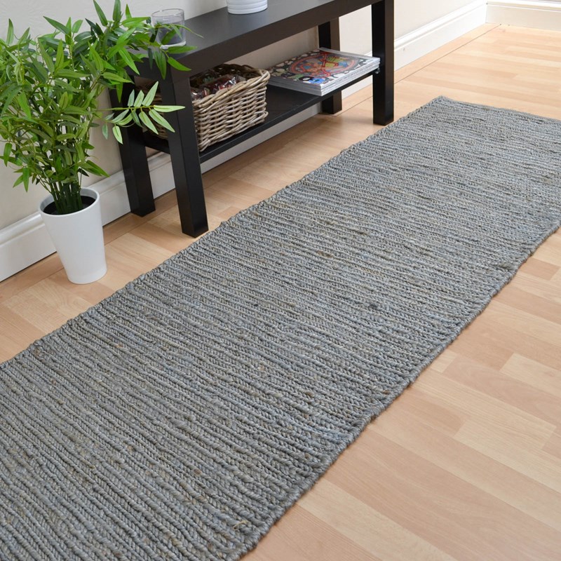 Jute Soumak Hallway Runners in Silver buy online from the rug seller uk