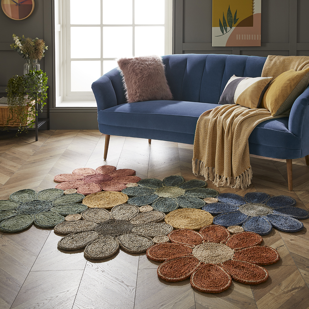 Spinningfields Flower Jute Modern Rug In Multi