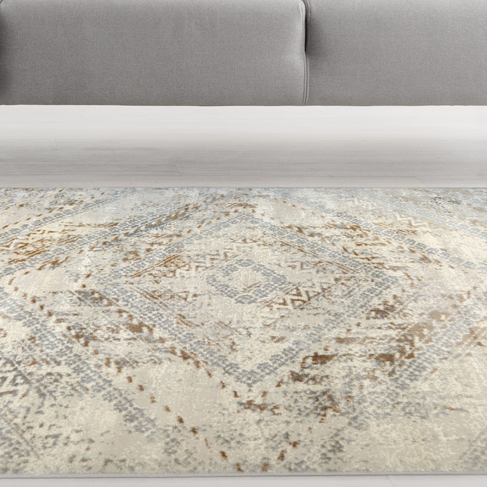 Abstract Square Textured Woven Rugs in Ochre Yellow