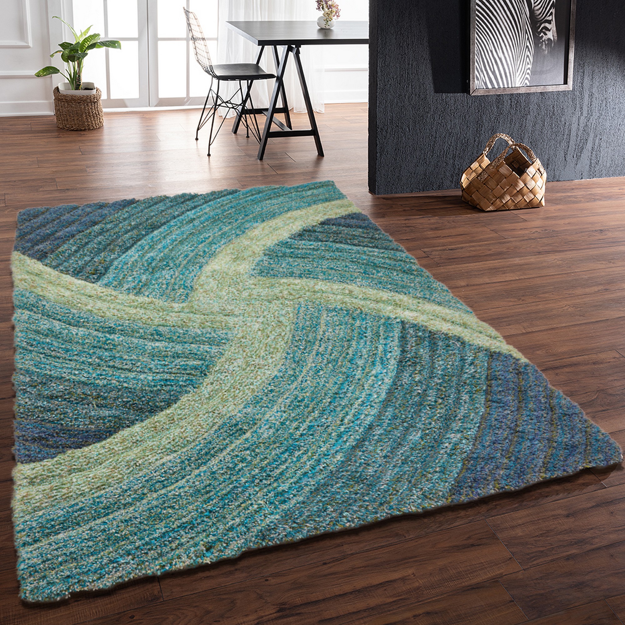 Stella 3d Shaggy Abstract Modern Rugs In Blue