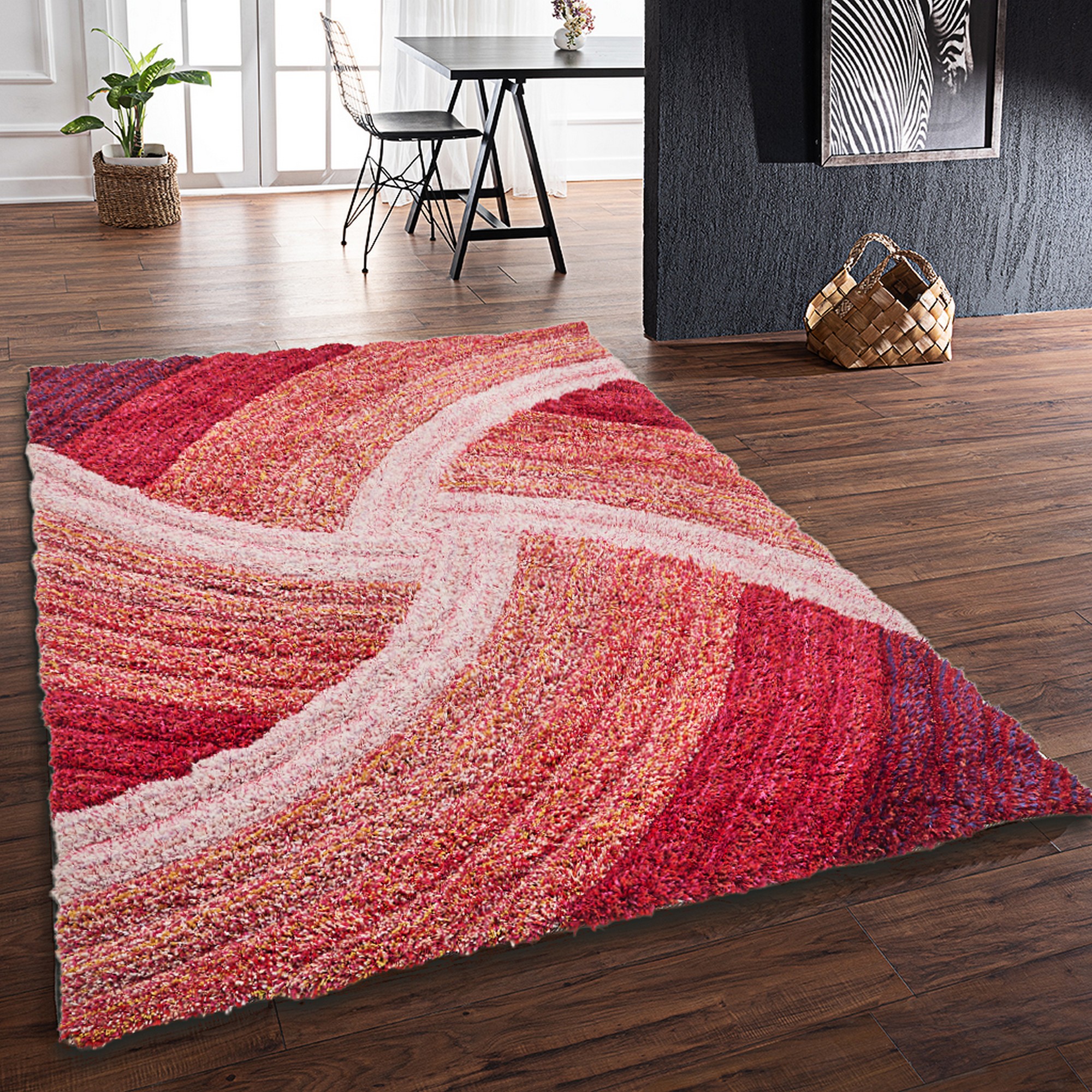 Stella 3d Shaggy Abstract Modern Rugs In Blush