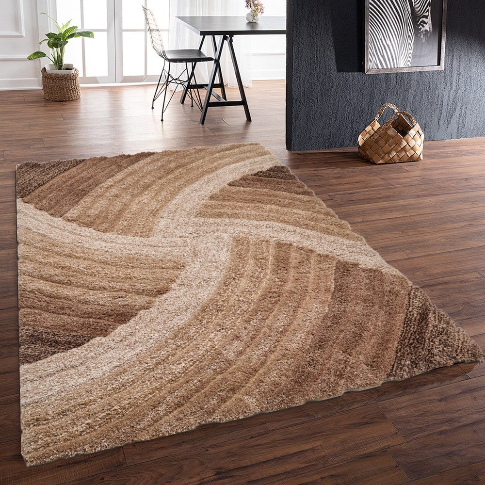 Stella 3D Shaggy Abstract Modern Rugs in Brown