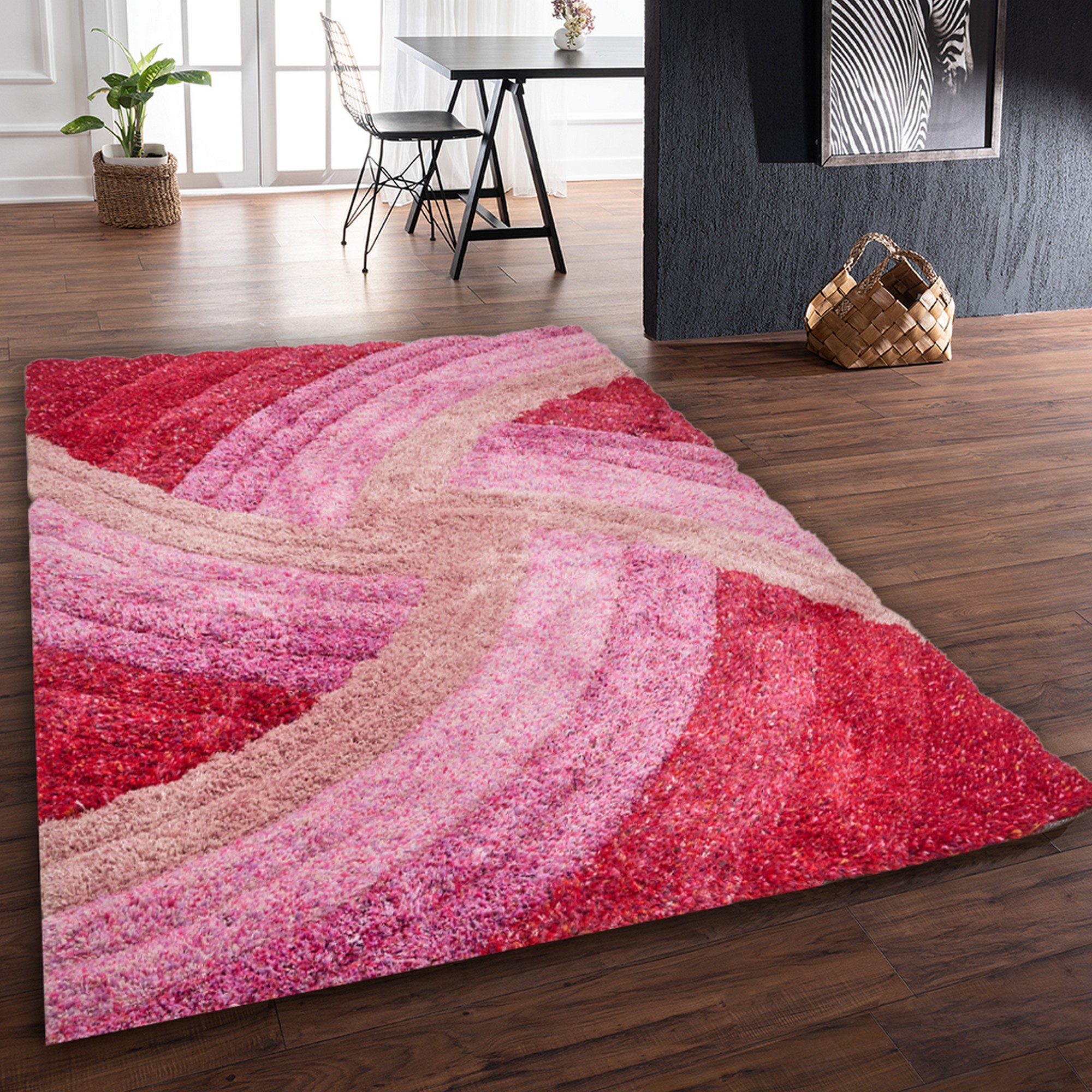 Stella 3d Shaggy Abstract Modern Rugs In Pink