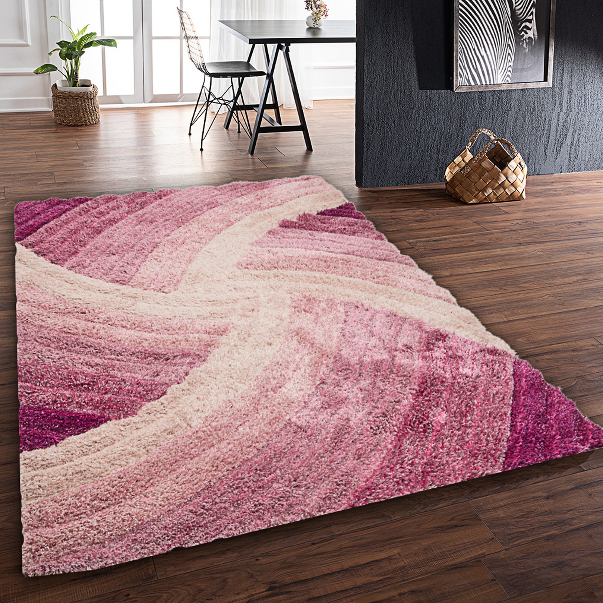 Stella 3d Shaggy Abstract Modern Rugs In Purple