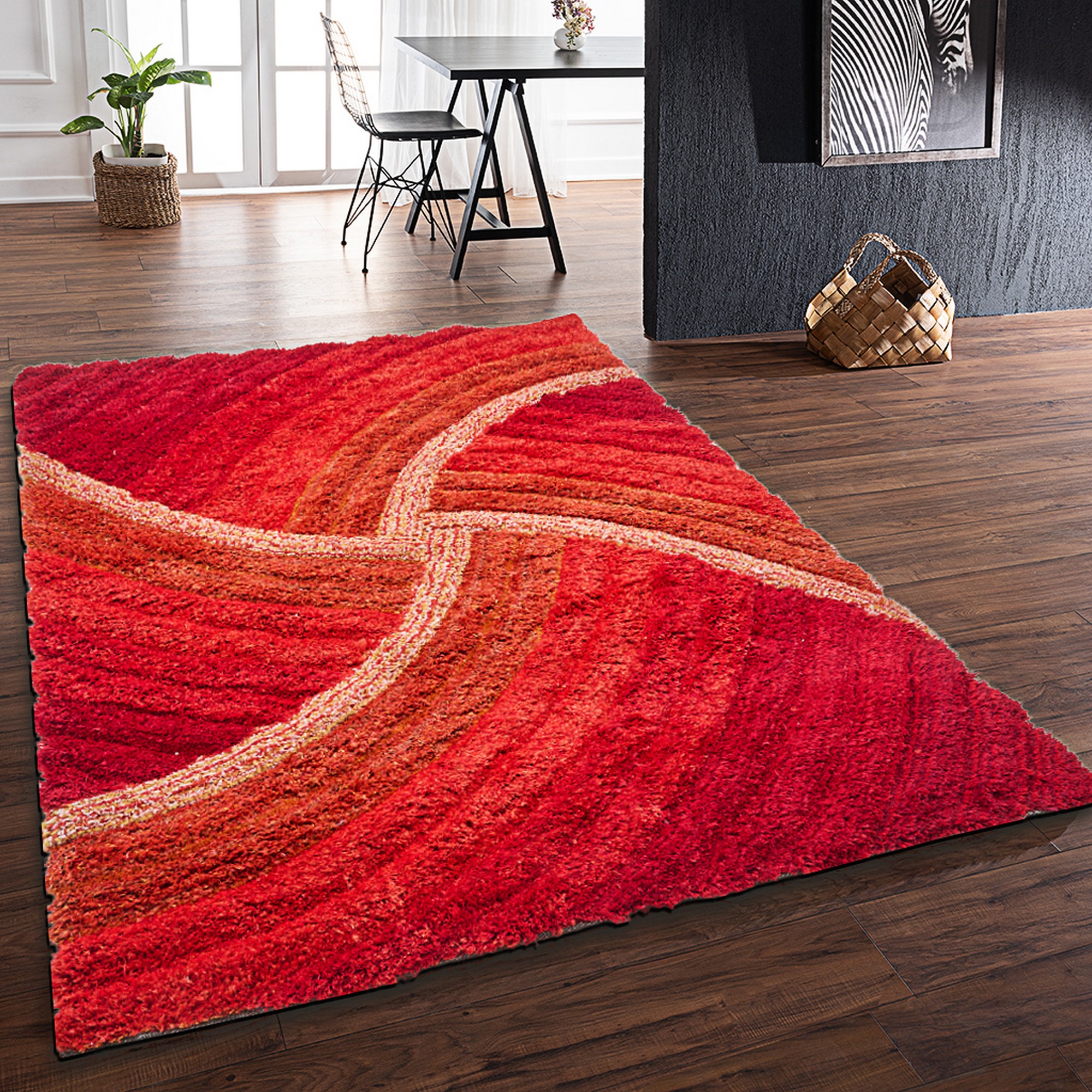 Stella 3d Shaggy Abstract Modern Rugs In Terracotta Orange