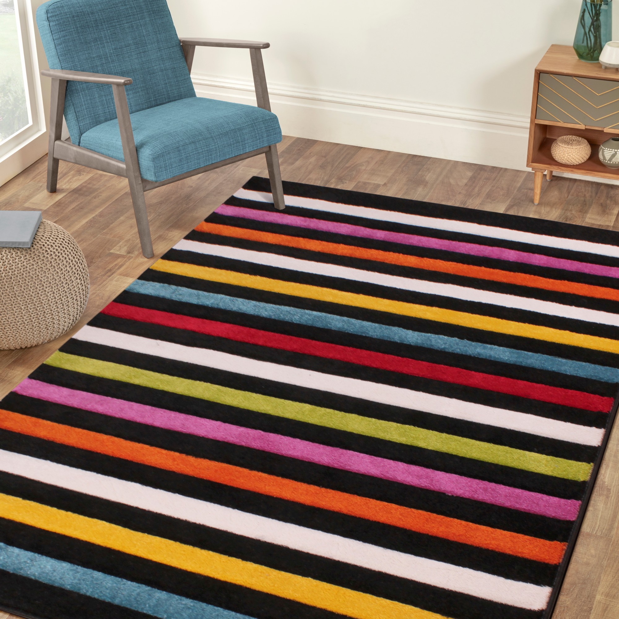 Spectra Stilo Carved Striped Modern Rugs In Multi