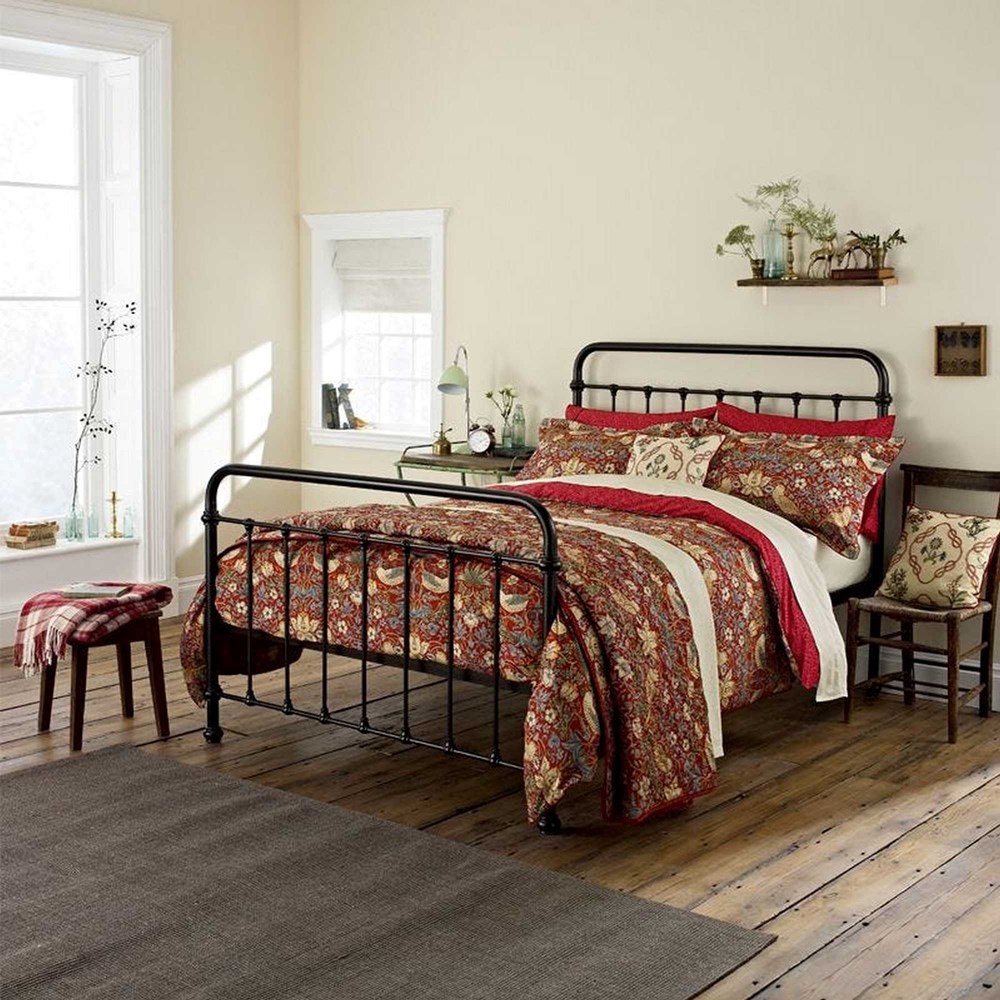 Strawberry Thief Bedding Cushion and Throw By Morris & Co in Crimson Red  buy online from the rug seller uk