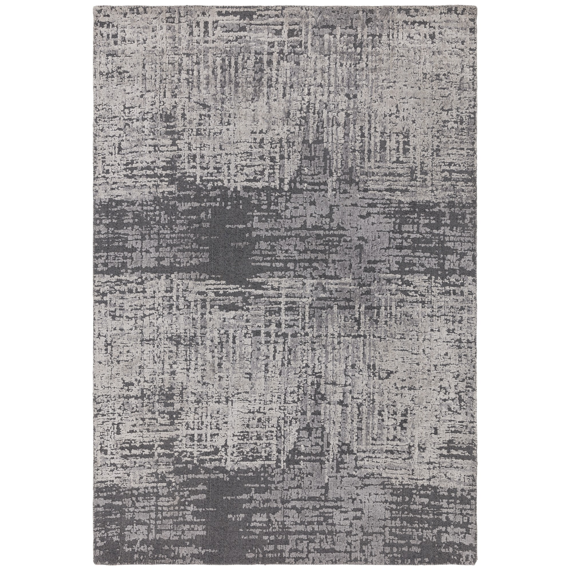 Torino Abstract Distressed Textured Wool Rugs In Charcoal Grey