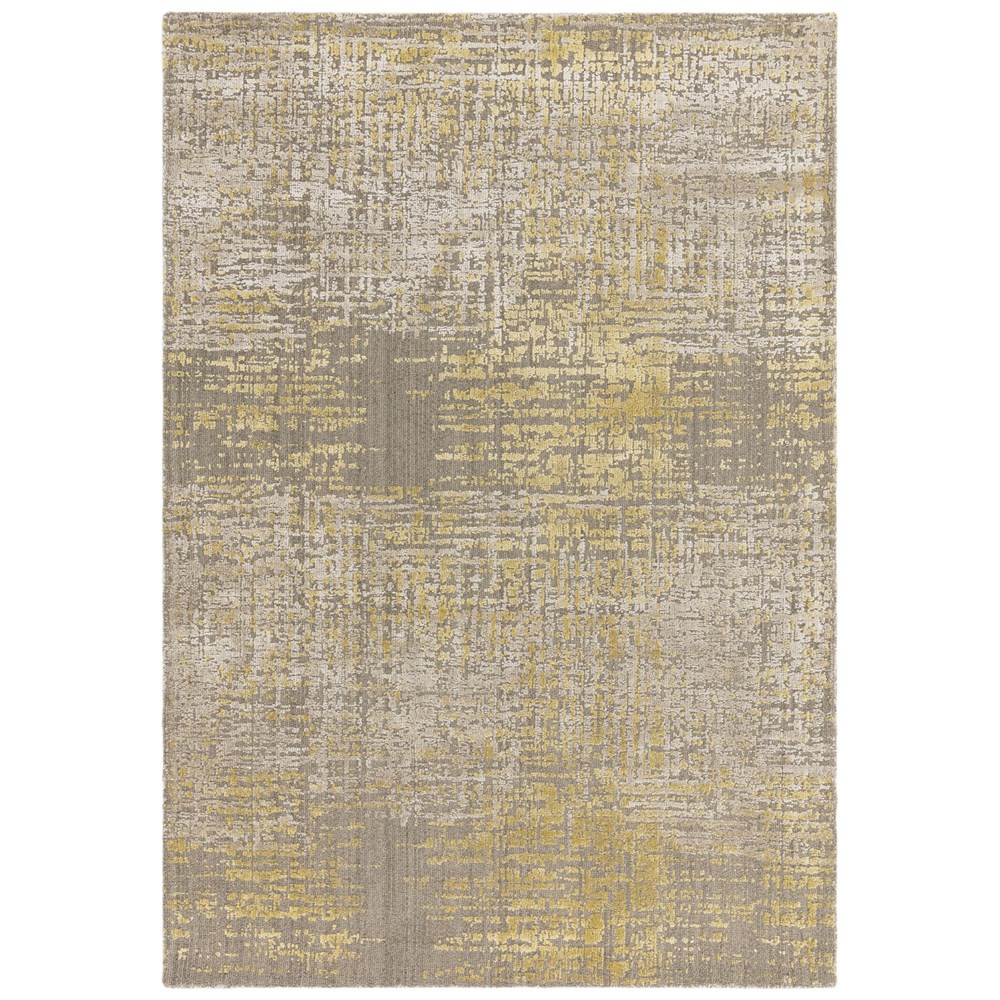 Torino Abstract Distressed Textured Wool Rugs in Gold Yellow