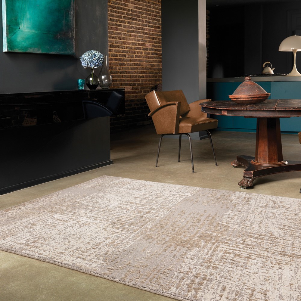 Torino Abstract Distressed Textured Wool Rugs in Natural