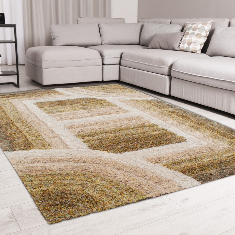 Trellis 3D Shaggy Geometric Modern Rugs in Brown