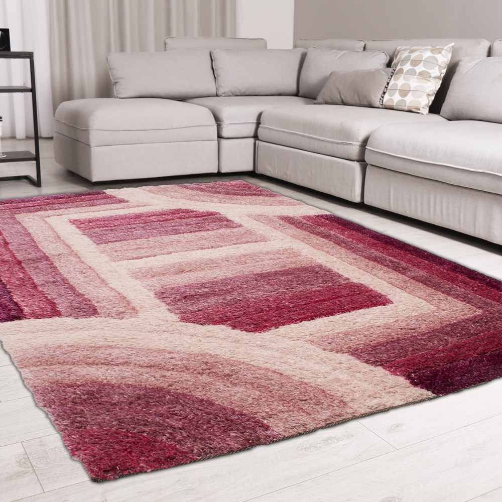 Trellis 3D Shaggy Geometric Modern Rugs in Purple