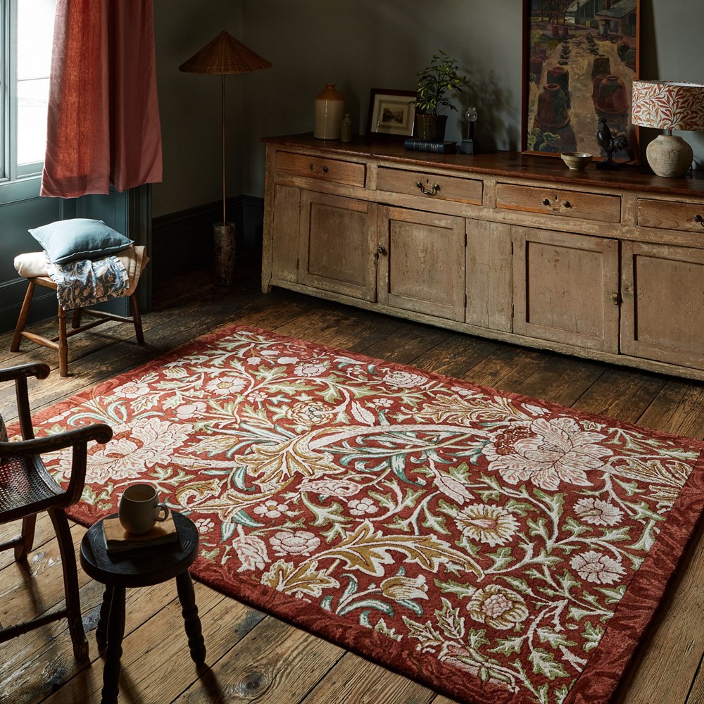 Trent Floral Wool Rugs 127503 by Morris & Co in Red House