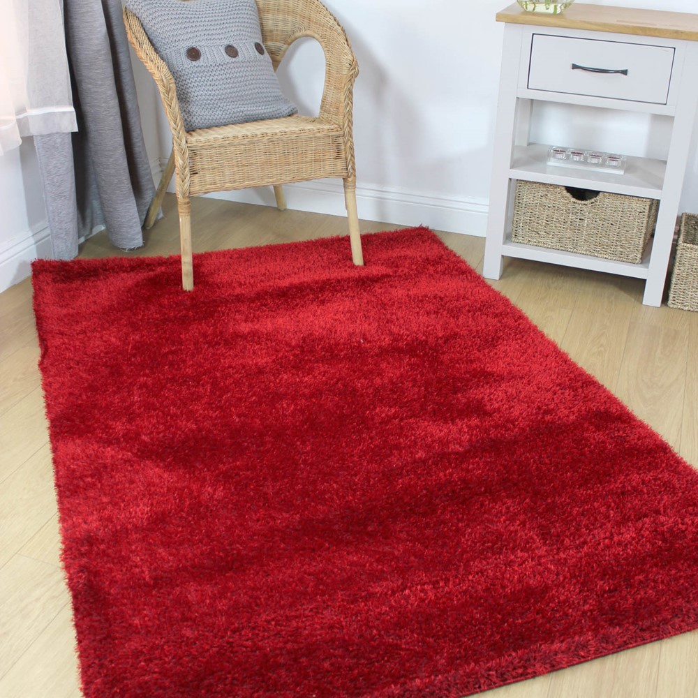 Velvet Shaggy Rugs in Red buy online from the rug seller uk