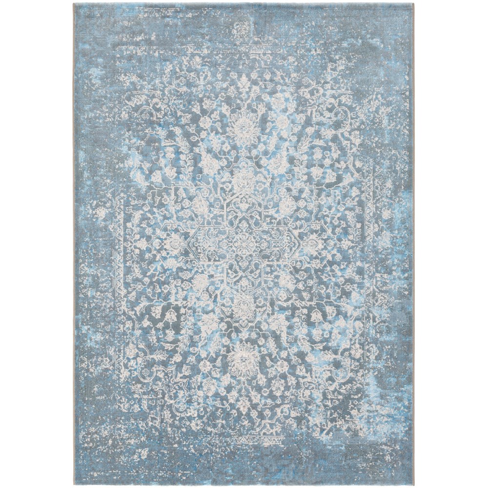 Venetian Traditional Medallion Rug in Cyan Blue