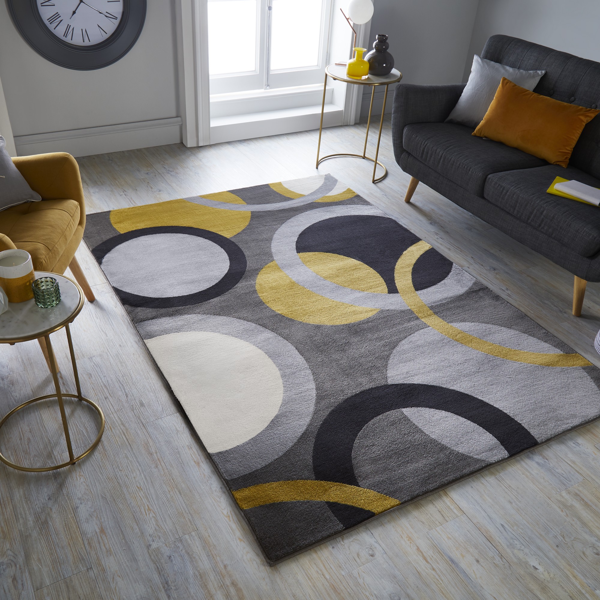 Cocktail Vesper Rugs In A Modern Abstract Circle Ochre Yellow Design