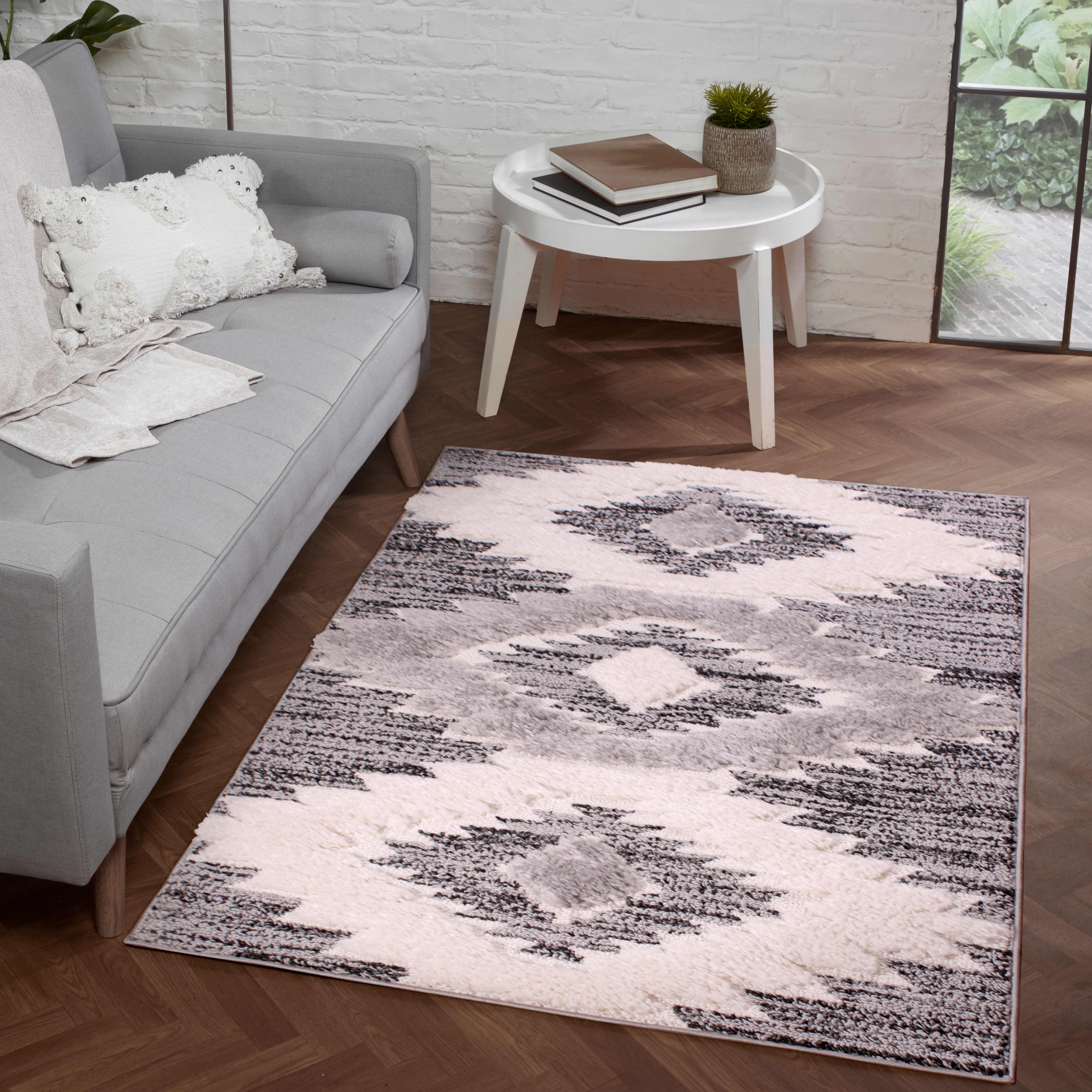 Skandi Visby Kelim Textured Boho Rug In Grey White