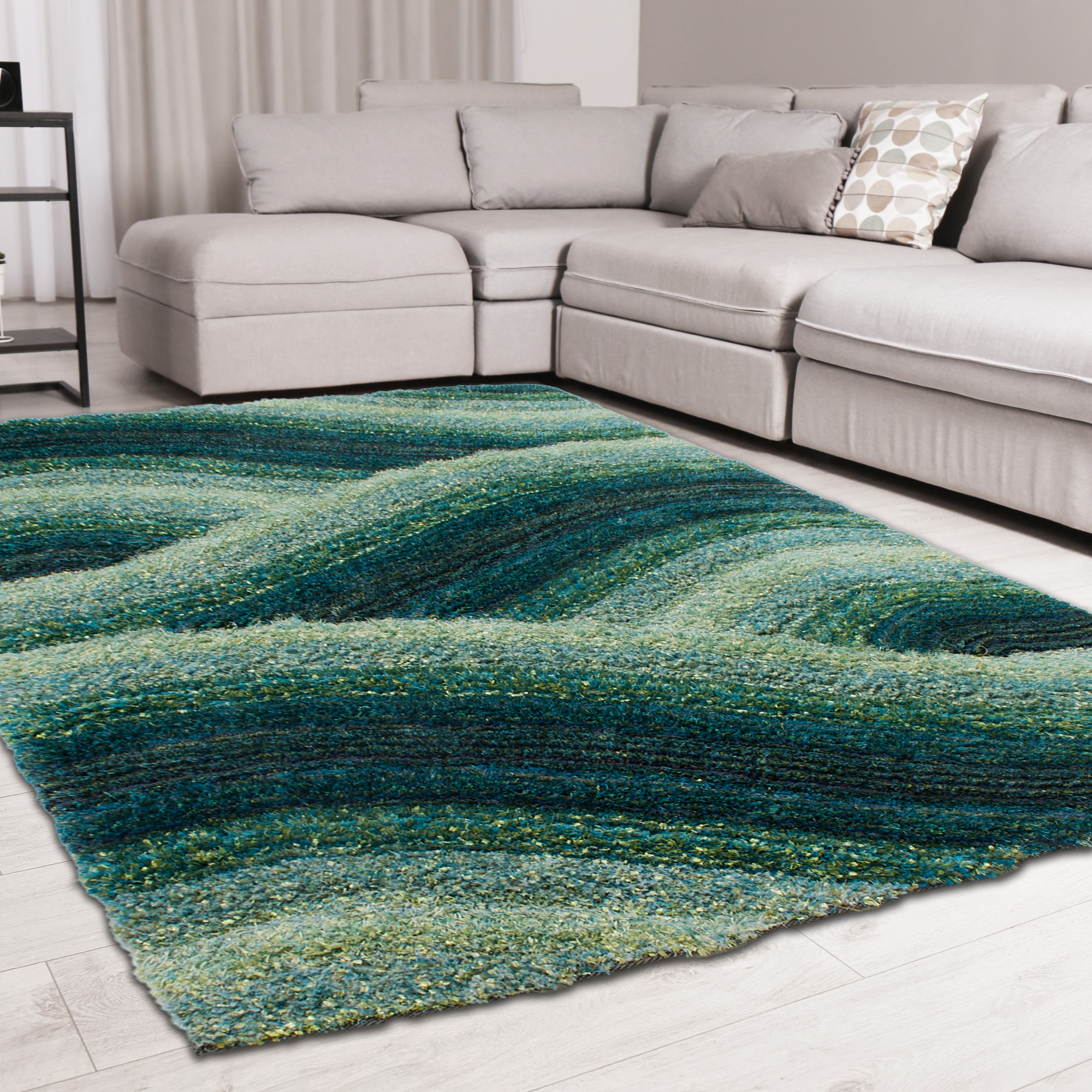 Wave 3d Shaggy Abstract Modern Rugs In Blue