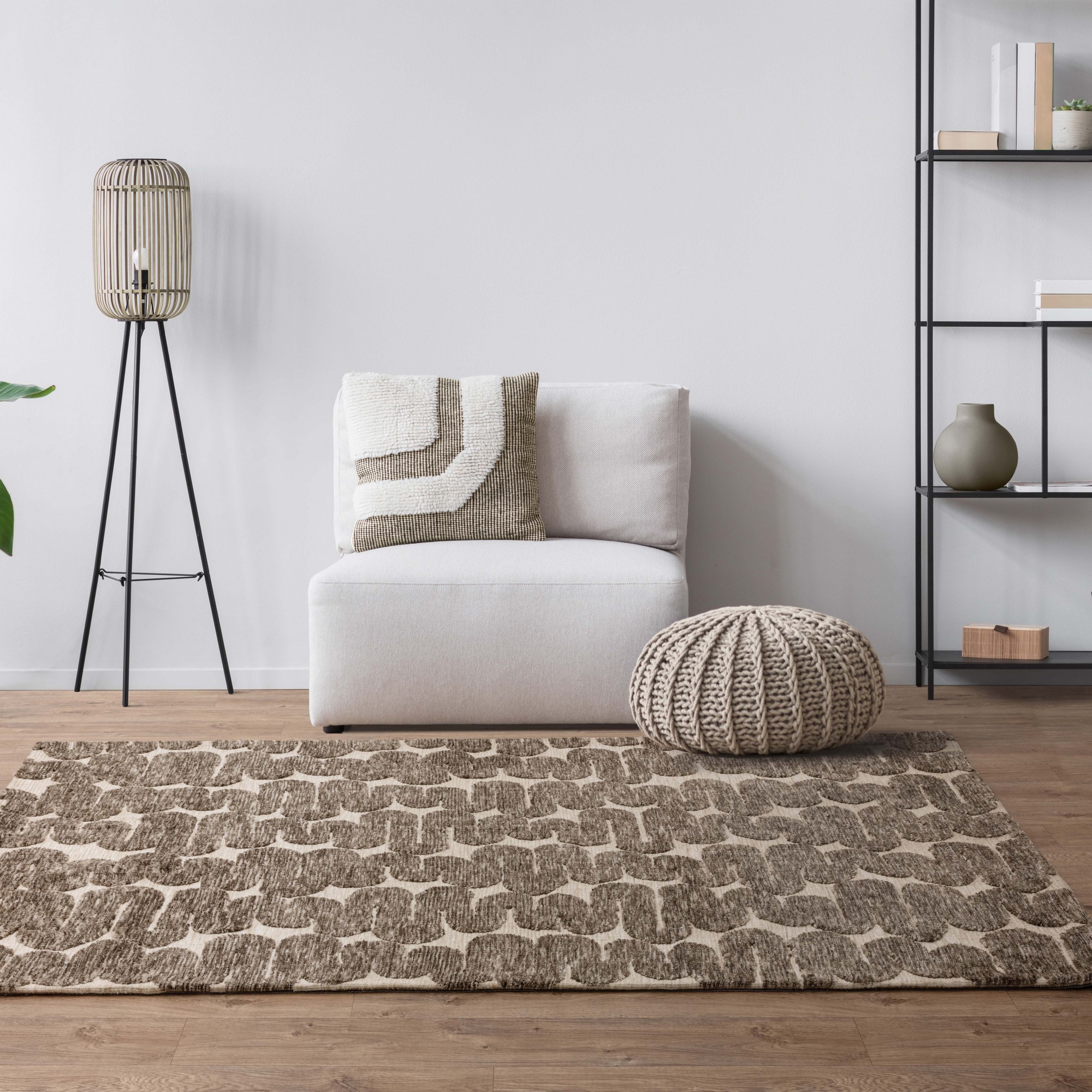 Mason Wave Modern Geometric Rugs In Brown Cream White